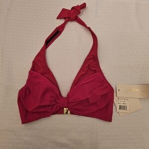 Gottex Red Halter‎ Bikini Top • Size 38 / US 8 • Gold Clasp • NWT
